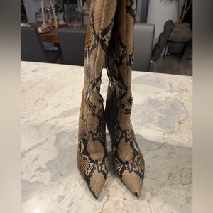Aquaitalia Snake Print Knee-High Boots with Pointed Toe